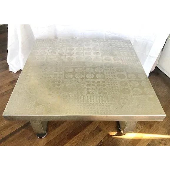 1970s Brutalist Etched Steel Coffee Table - Possibly Heinz Lilienthal For Sale - Image 4 of 10