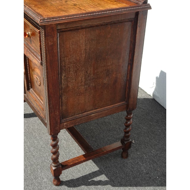 Wood Vintage Mission Barley Twist Oak Server Cabinet ~ Sideboard Buffet Side Table For Sale - Image 7 of 14