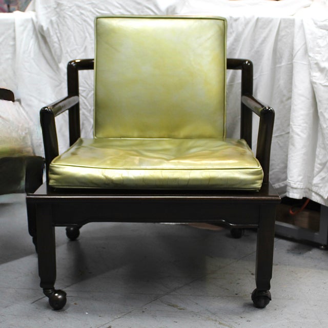 Light Green 1960s Set of 4 Widdicomb Leather and Ebonized Walnut Club Chairs For Sale - Image 8 of 14