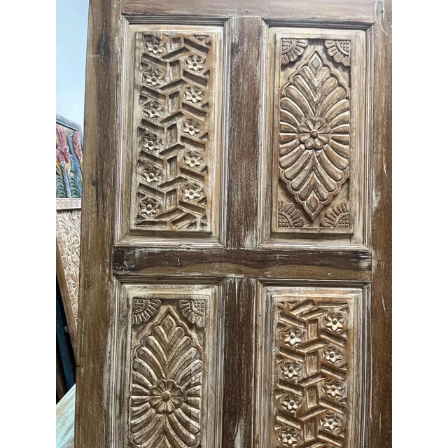 1920s Antique Hand-Carved Floral Wood Door | Reclaimed Single Sliding Barn or Hinged Door 82 For Sale - Image 5 of 6