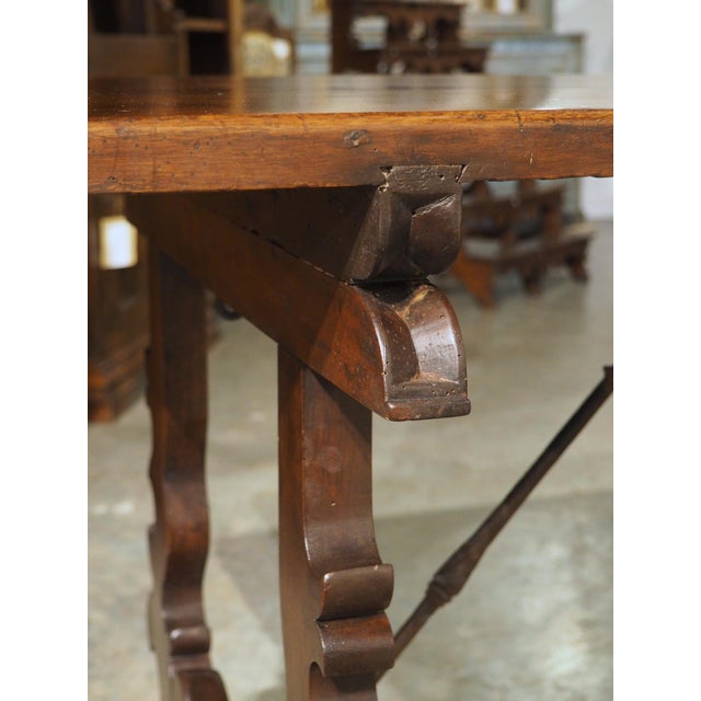 Chocolate 18th Century Spanish Baroque Single Plank Table With Wrought Iron Stretchers For Sale - Image 8 of 18