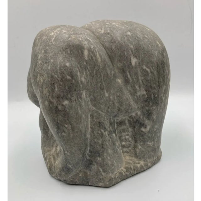 Pair of Signed Eugene Gauss Marble Animal Sculptures, Polar Bear (1973) & Elephant (1975) For Sale - Image 4 of 10