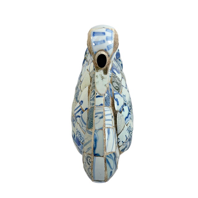 Chinoiserie Mid 20th Century Shard Ware Blue and White Porcelain Mosaic Swan For Sale - Image 3 of 8