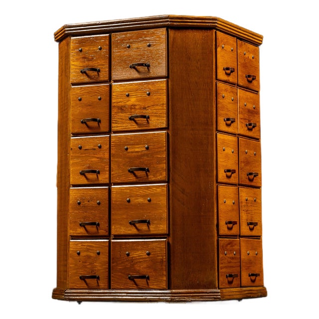 Early 20th Century Rotating Hardware Cabinet With Pull Drawers For Sale
