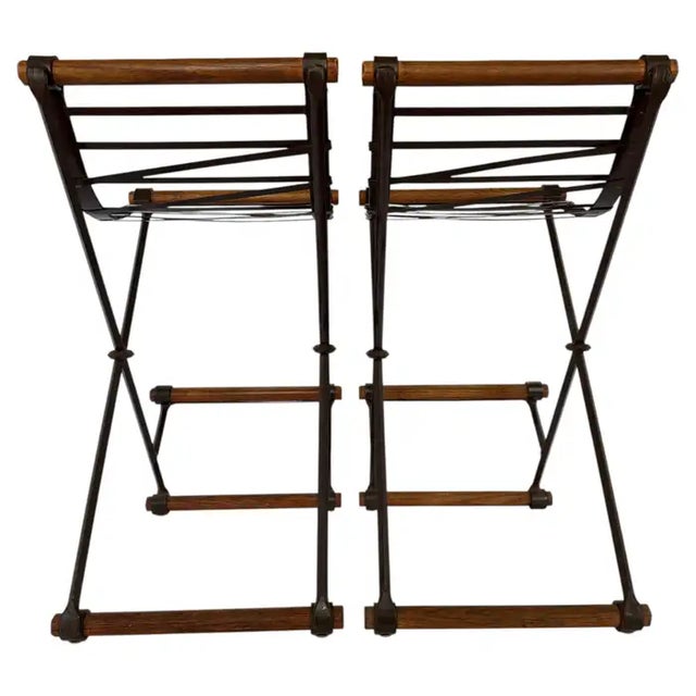 Wood Signed Cleo Baldon Terra Wrought Iron Bar Counter X Stools Mid Century Modern For Sale - Image 7 of 17