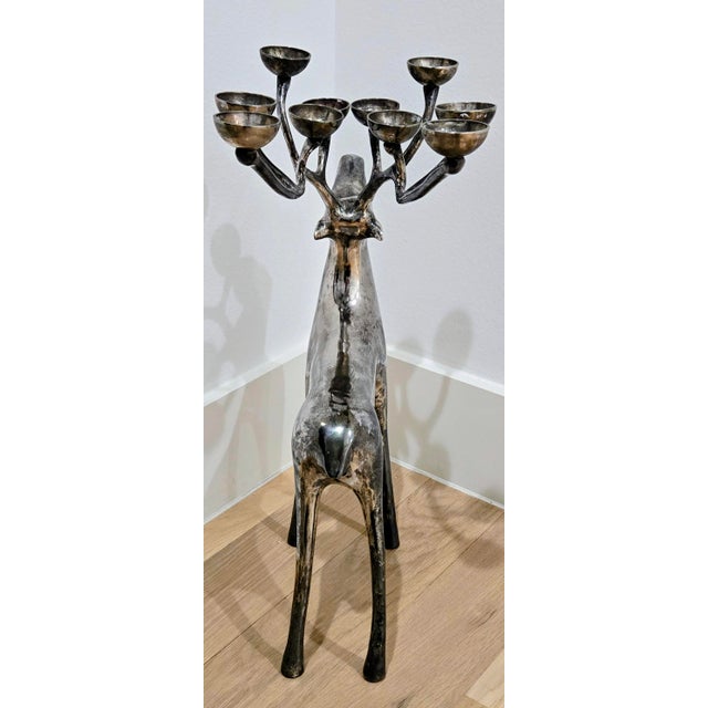 Late 20th Century Large Vintage Silver-Tone Stag Deer 10-Light Antler Candelabra For Sale - Image 5 of 9