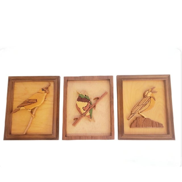 Vintage Mid Century Modern Framed Custom Made Wood Bird Sculpture Wall Art Set of 3 Chairish