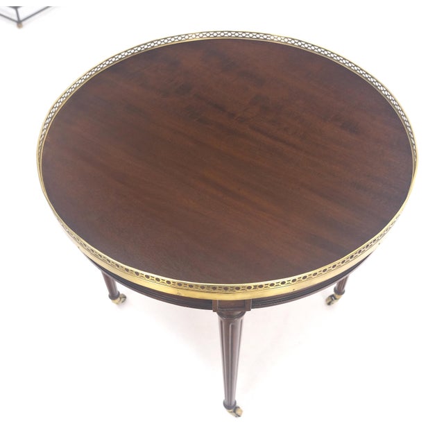 Baker Furniture Company Widdicomb Round Brass Gallery Top Fluted Legs Lamp Side Table on Casters MINT For Sale - Image 4 of 13