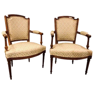 French Custom Louis XVI Style Carved Bergere, Office or Armchairs - a Pair