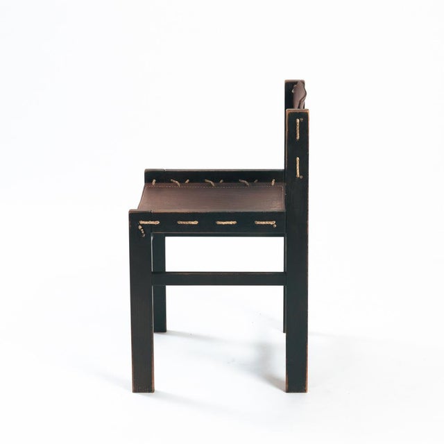 Set of Vintage Brutalist Chairs in Hideleather and Wood For Sale - Image 17 of 18