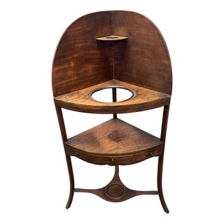 Antique Mahogany Corner Washstand Wash Stand Basin Cabinet W/ Drawer Shelf For Sale