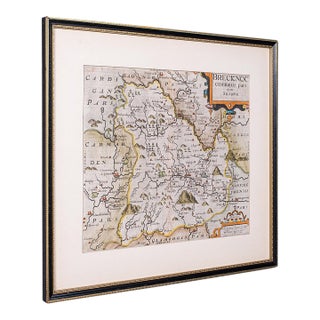 Antique Map, Brecknoc, Breconshire, English, Framed, Dual Sided, Jacobean, 1607 For Sale