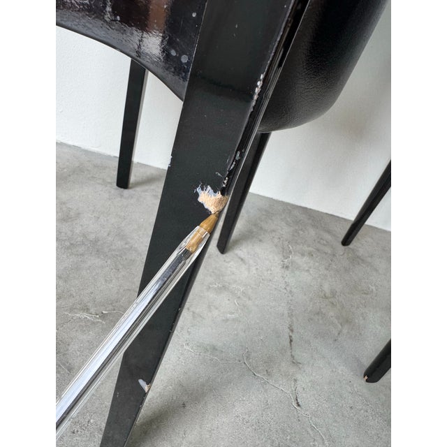 1980’s Italian Art Deco Postmodern Black Lacquer & Leather Club Chairs – Pair/ Sold For Sale - Image 10 of 12