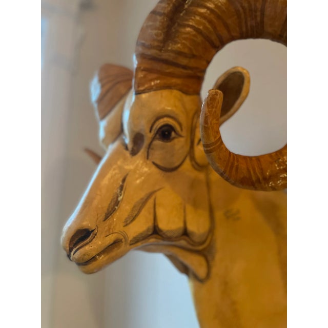 Mid-Century Modern Sergio Bustamante Papier Mache Ram's Head Wall Sculpture For Sale - Image 3 of 7