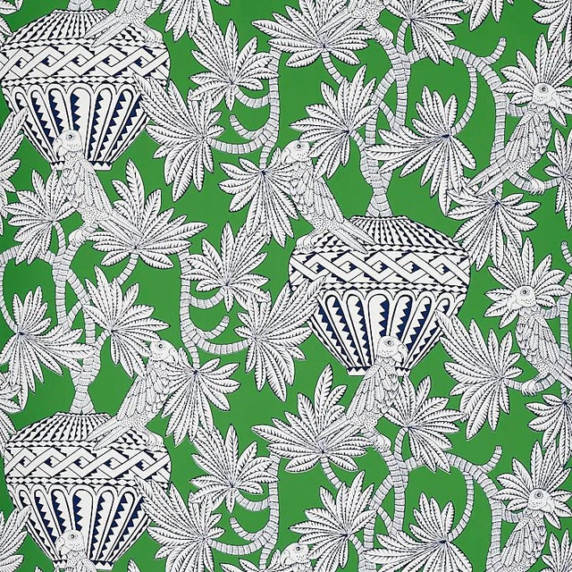 Sample - Schumacher Santarem Wallpaper in Green For Sale