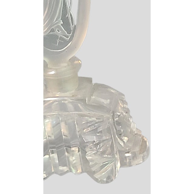 Vintage Art Nouveau Czechoslovakian Crystal Perfume Bottle Figural Etched Top For Sale - Image 6 of 10