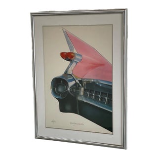 1959 Harold James Cleworth Signed and Numbered Lithograph of a Pink Cadillac For Sale