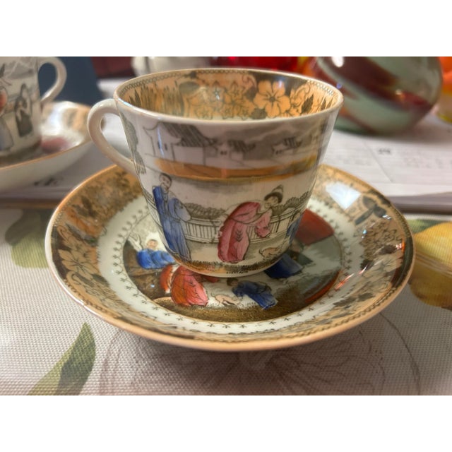 Early 20th Century Antique Chinoiserie Porcelain Sana Pattern Cup & Saucer Set- 4 Pieces For Sale - Image 5 of 10