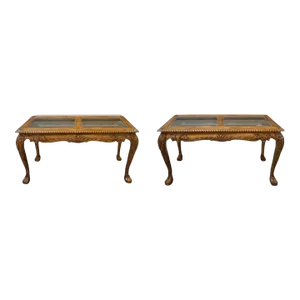 Chippendale Style Handcarved Carved Mahogany Glass Top Console Table W Ball Claw Feet