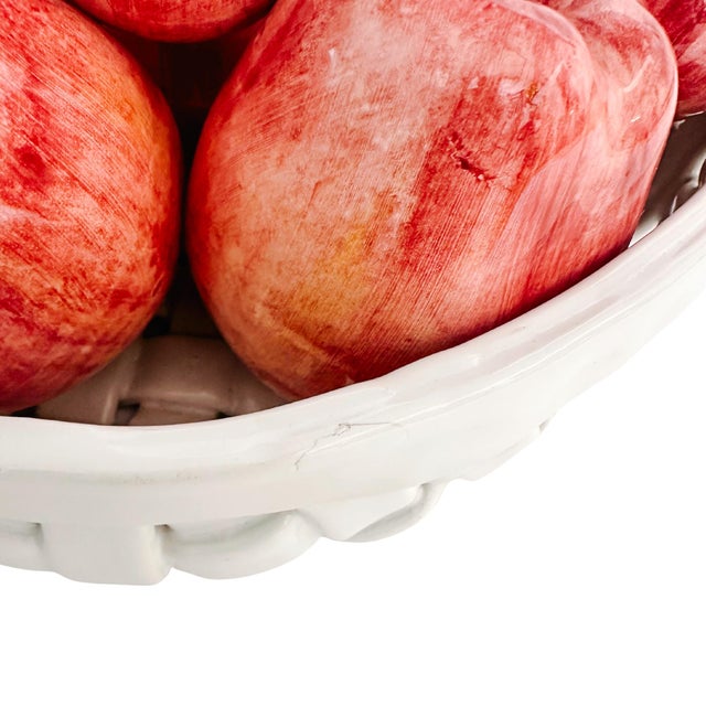 Vintage Bergdorf Goodman Italian Glazed Ceramic Apple Basket Centerpiece For Sale - Image 10 of 12