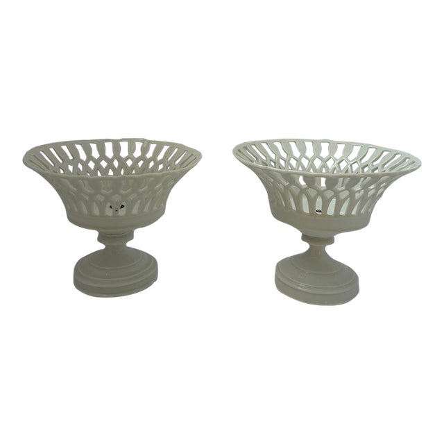 Two Similar White Openwork Porcelain Pedestal Compotes For Sale