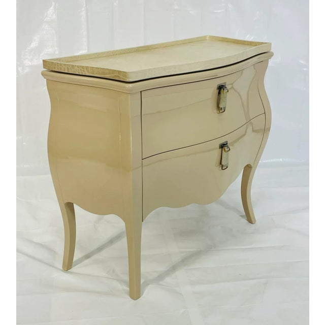 Fendi Fendi Cream Lacquered 2-Drawer Commode With Crocodile-Embossed Leather Tray Top For Sale - Image 4 of 18