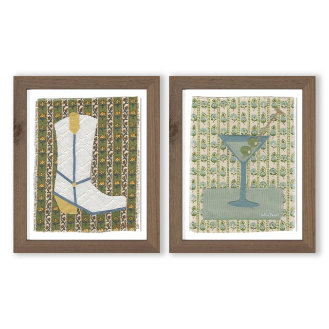 Annie Jane and Domino by Willa Heart in Walnut Frame, Set of 2 Mini Art Prints For Sale