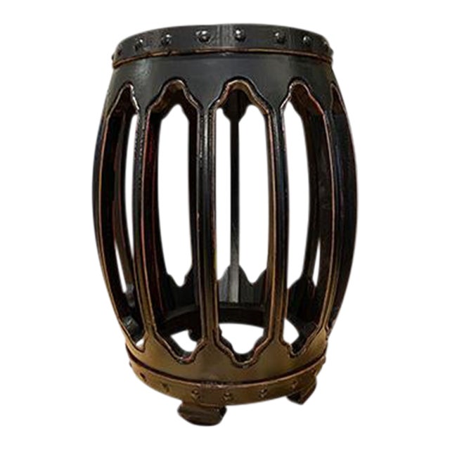 1980s Asian Black Drum Stool For Sale