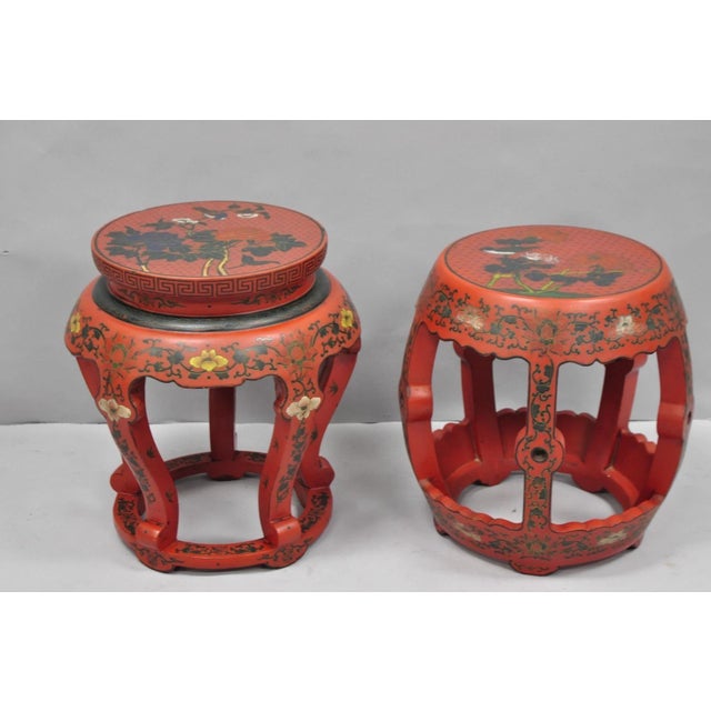 Vintage Chinoiserie Red Lacquer Plant Stand Garden Stool Drum Side Table (B) For Sale - Image 14 of 14