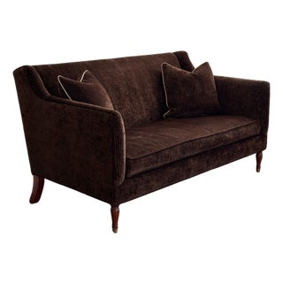 Vintage Lillian August Chocolate Velvet Corduroy Loveseat Sofa For Sale