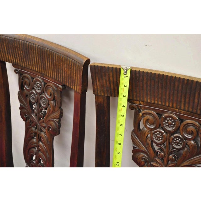 Antique Edwardian Floral Carved Mahogany Red Mohair Dining Chairs - Set of 4 For Sale In Philadelphia - Image 6 of 11