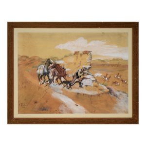 Cowboy Hunting Pronghorn Deer ("American Antelope") in Watercolor and Gouache by H. Rich