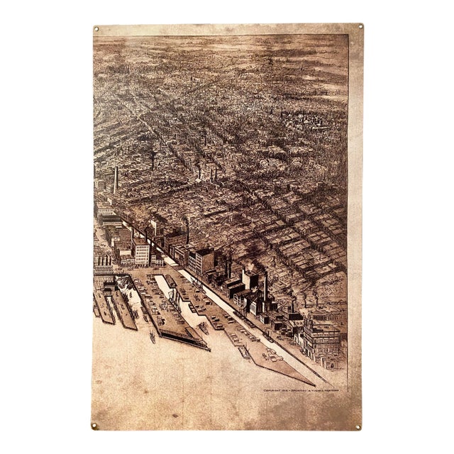 Metal New York City Sign Featuring Piers & Ships For Sale