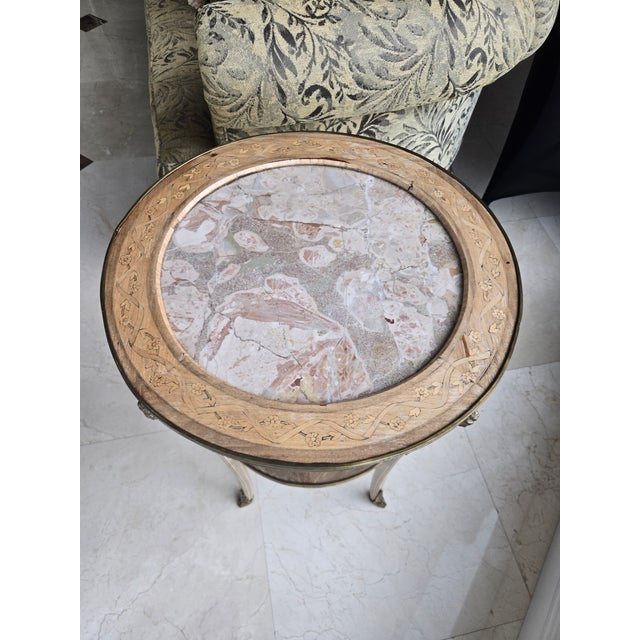 French French Louis 16th Style Bronze, Marble and Wood Gueridon Table For Sale - Image 3 of 13