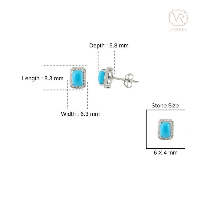 Modern 1.25 Carat Turquoise Stud Earrings With Diamonds in 18k Solid Gold- A Pair For Sale - Image 9 of 13