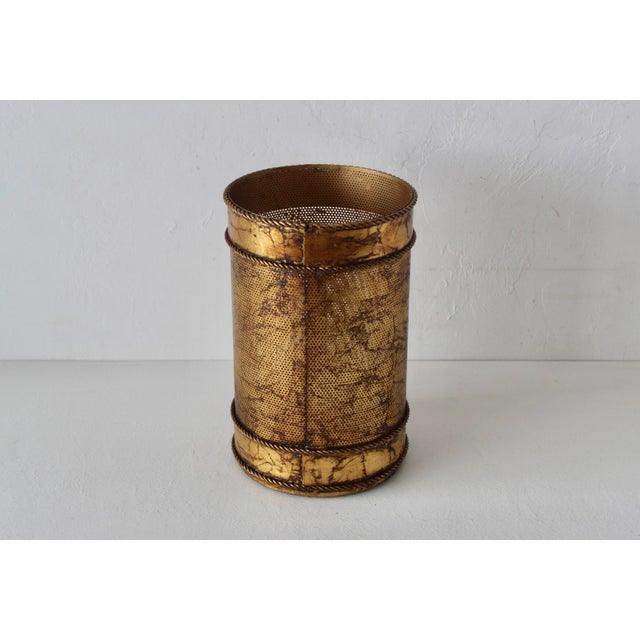Li Puma Italian Style Regency Gilt Metal Paper Wastebasket Mid-Century Hollywood Regency For Sale In Miami - Image 6 of 12