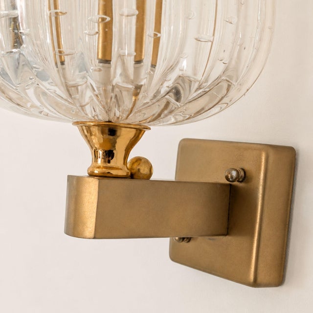 Metal 1950s Italian Wall Lights Murano Glass Sconces Art Deco Style, by Barovier & Toso - Pair For Sale - Image 7 of 10