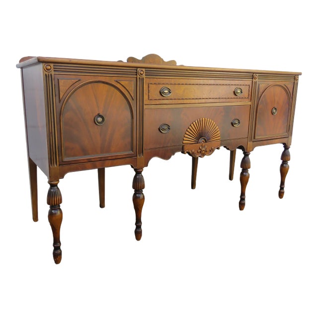 J B Van Sciver Early 1900s Carved Long Sideboard Buffet Credenza Bathroom Vanity For Sale