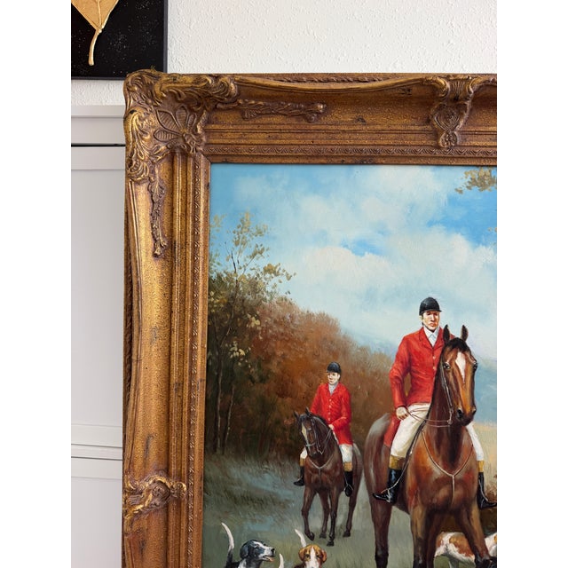 Impressionist Fox Hunting Scene Oil Painting on Canvas Horses Hounds Equestrian Sporting Art For Sale - Image 3 of 14