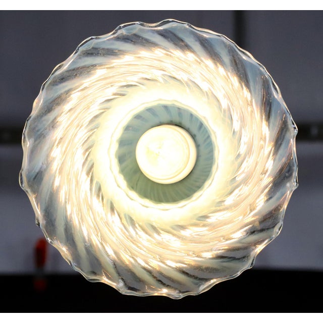 Mid 20th Century Art Nouveau Swirl Opal Glass Hanging Pendant Light For Sale - Image 9 of 10