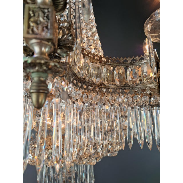 1930s Art Deco Crystal Chandelier Silver Serpentine Form Restored Antique Brass For Sale - Image 12 of 16