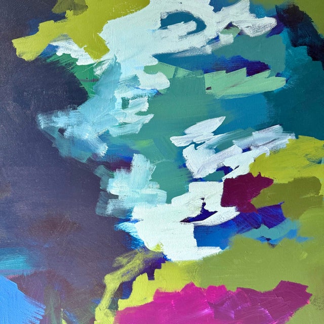 Textile Abstract Blue Green Purple Acrylic Painting on Canvas For Sale - Image 7 of 8