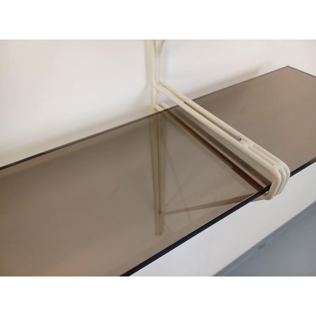 Large Vintage Wall Shelf in Smoked Glass and White Metal, String Tomado Style, from the 1960s, 1970s For Sale - Image 10 of 17