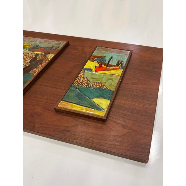 1960s Mid-Century Modern Harris Strong Triptych Tile Wall Plaque of a Fishing Village For Sale - Image 5 of 8