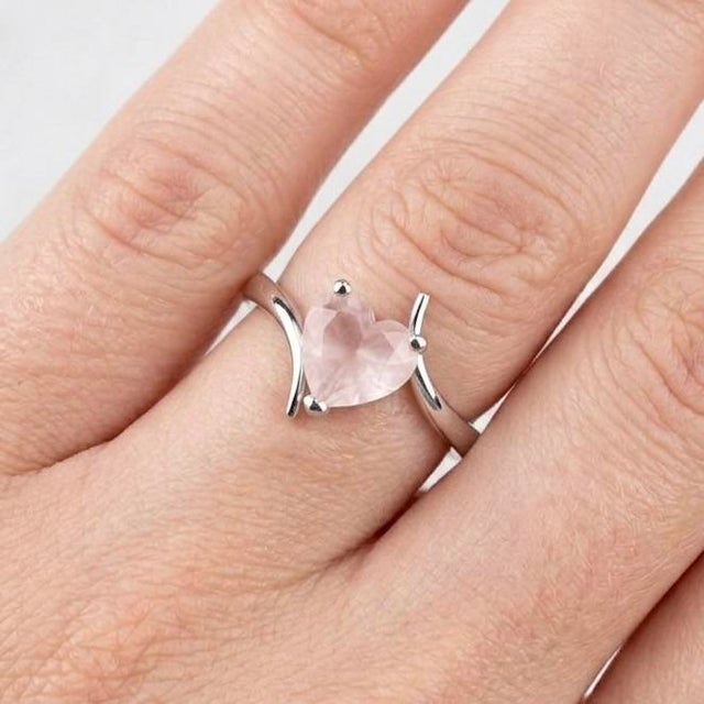 Contemporary Rose Quartz Heart Ring, Pink Gemstone 925 Silver Ring Us 7 For Sale - Image 3 of 5