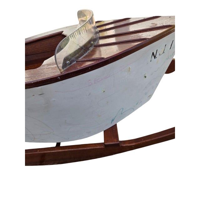 Vintage Folk Art Speedboat Mahogany Runabout Boat Rocking Horse Chris Craft Style For Sale - Image 15 of 18