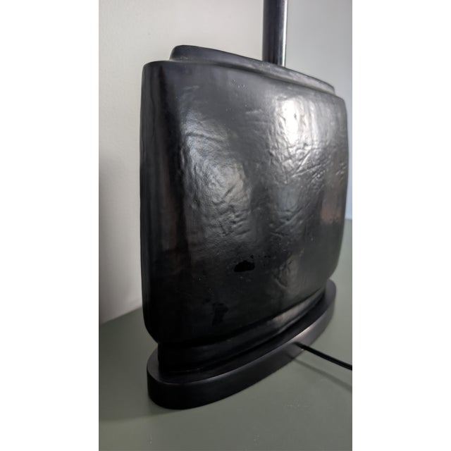 Vintage Black & Gold Chinoiserie Table Lamp With Asian Medallion and Matching Finial For Sale - Image 12 of 13