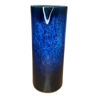 Vintage 1960s Japanese Ceramic Vase Blue Cobalt Black Glaze Studio Asian Vase For Sale