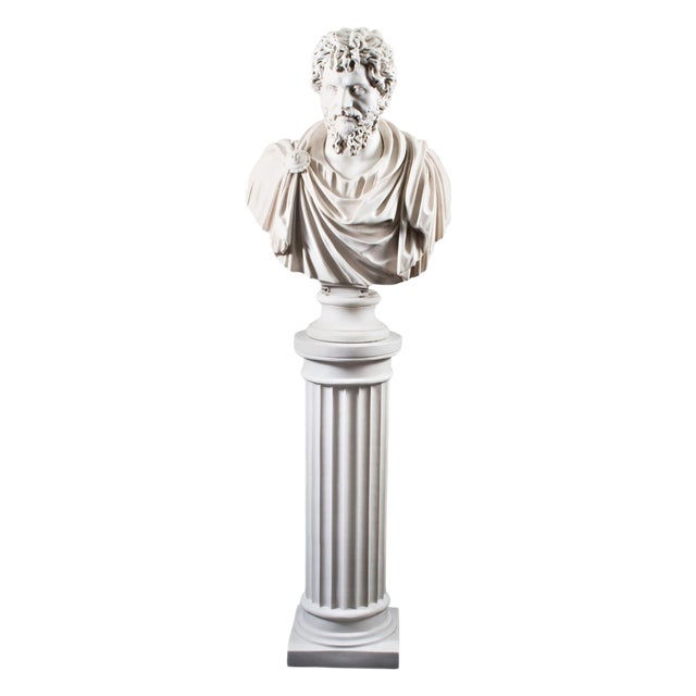 Marble Bust and Pedestal Depicting Roman Emperor Lucius Versus, Set of 2 For Sale