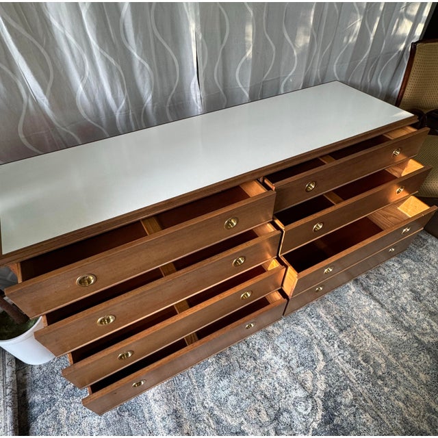 Johnson Furniture Co. 1950s Renzo Rutili for Johnson Furniture Bleached Mahogany 9-Drawer Dresser With Original Laminate Top For Sale - Image 4 of 7
